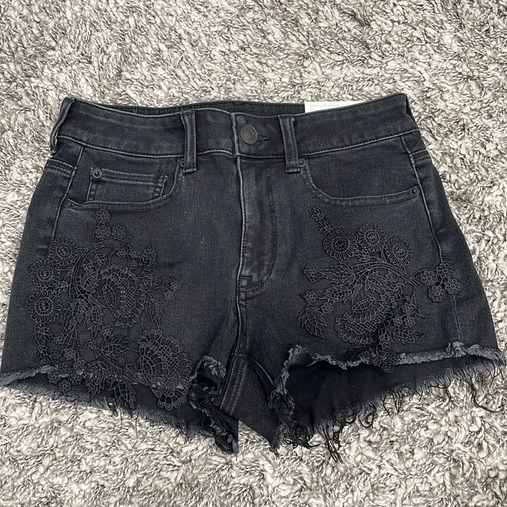 american eagle hi-rise shortie black jean shorts